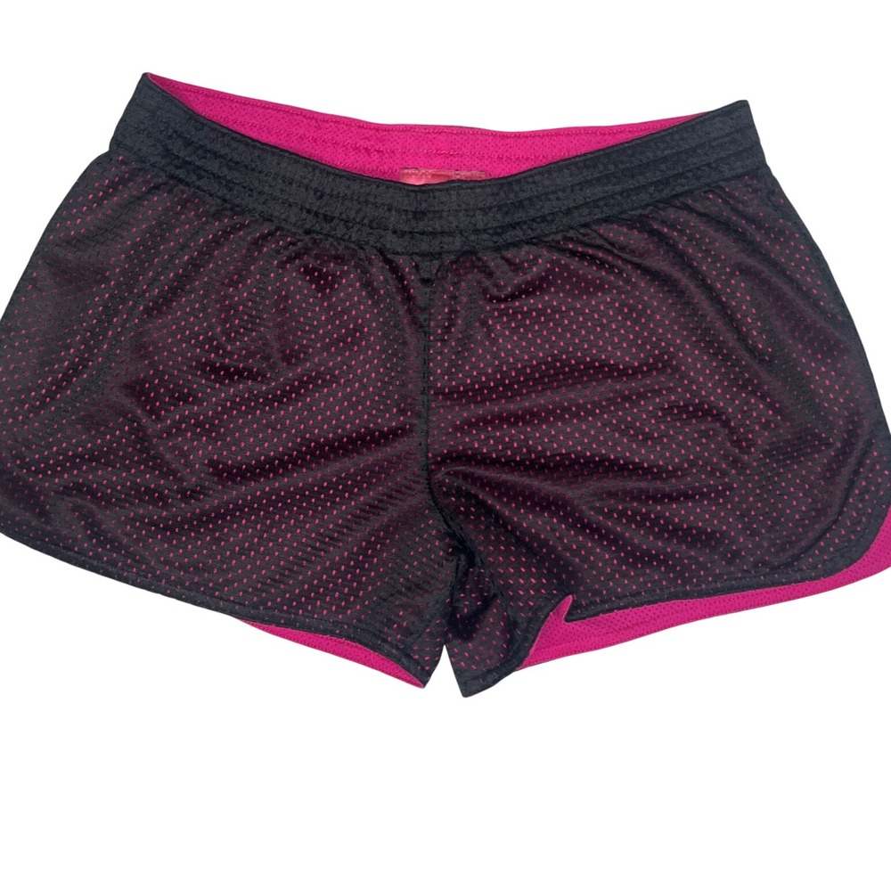Mix & Co Womens Mesh Athletic Shorts Black Neon Pink Dolphin Running Gym Size M